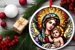 Stained Glass Christmas Round Ornament Sublimation Product Image 1