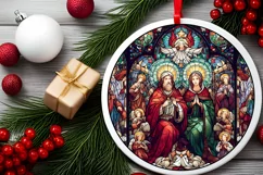Stained Glass Christmas Round Ornament Sublimation Product Image 1
