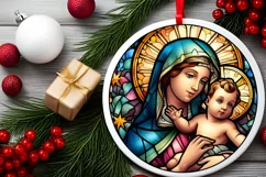 Stained Glass Christmas Round Ornament Sublimation Product Image 1