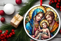 Stained Glass Christmas Round Ornament Sublimation Product Image 1