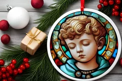 Stained Glass Christmas Round Ornament Sublimation Product Image 1