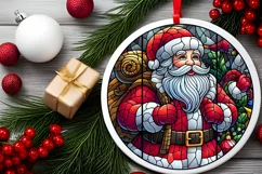 Stained Glass Christmas Round Ornament Sublimation Product Image 1