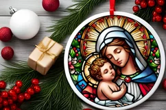 Stained Glass Christmas Round Ornament Sublimation Product Image 1