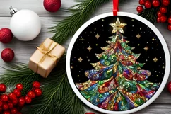 Stained Glass Christmas Round Ornament Sublimation Product Image 1