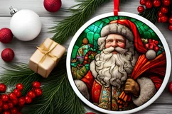 Stained Glass Christmas Round Ornament Sublimation Product Image 1