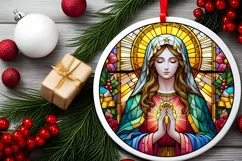 Stained Glass Christmas Round Ornament Sublimation Product Image 1