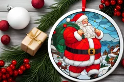 Stained Glass Christmas Round Ornament Sublimation Product Image 1