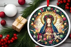 Stained Glass Christmas Round Ornament Sublimation Product Image 1
