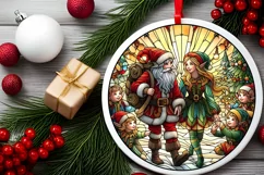 Stained Glass Christmas Round Ornament Sublimation Product Image 1