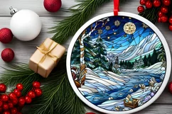 Stained Glass Christmas Round Ornament Sublimation Product Image 1