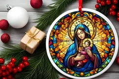 Stained Glass Christmas Round Ornament Sublimation Product Image 1