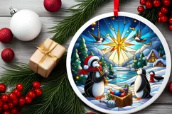 Stained Glass Christmas Round Ornament Sublimation Product Image 1