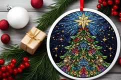 Stained Glass Christmas Round Ornament Sublimation Product Image 1