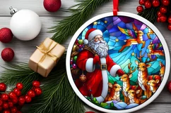 Stained Glass Christmas Round Ornament Sublimation Product Image 1