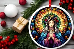 Stained Glass Christmas Round Ornament Sublimation Product Image 1