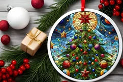 Stained Glass Christmas Round Ornament Sublimation Product Image 2