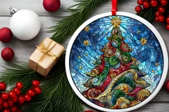 Stained Glass Christmas Round Ornament Sublimation Product Image 2