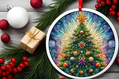 Stained Glass Christmas Round Ornament Sublimation Product Image 1