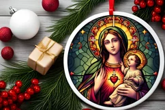 Stained Glass Christmas Round Ornament Sublimation Product Image 1