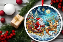 Stained Glass Christmas Round Ornament Sublimation Product Image 1