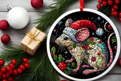 Stained Glass Christmas Round Ornament Sublimation Product Image 1