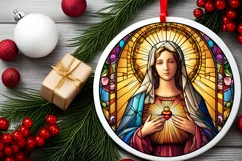 Stained Glass Christmas Round Ornament Sublimation Product Image 2