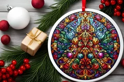 Stained Glass Christmas Round Ornament Sublimation Product Image 1