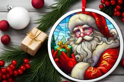 Stained Glass Christmas Round Ornament Sublimation Product Image 1