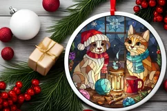 Stained Glass Christmas Round Ornament Sublimation Product Image 1