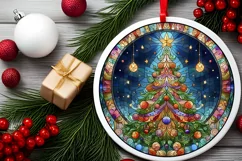 Stained Glass Christmas Round Ornament Sublimation Product Image 1