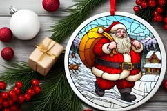Stained Glass Christmas Round Ornament Sublimation Product Image 1