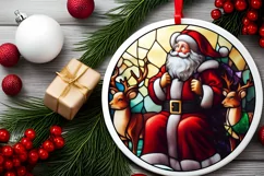 Stained Glass Christmas Round Ornament Sublimation Product Image 1