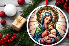 Stained Glass Christmas Round Ornament Sublimation Product Image 1