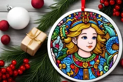 Stained Glass Christmas Round Ornament Sublimation Product Image 1