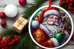 Stained Glass Christmas Round Ornament Sublimation Product Image 1