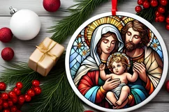 Stained Glass Christmas Round Ornament Sublimation Product Image 1