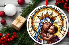 Stained Glass Christmas Round Ornament Sublimation Product Image 1