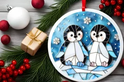Stained Glass Christmas Round Ornament Sublimation Product Image 1