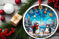 Stained Glass Christmas Round Ornament Sublimation Product Image 1