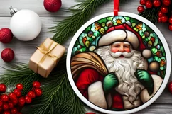 Stained Glass Christmas Round Ornament Sublimation Product Image 1