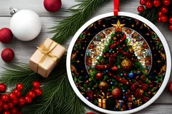 Stained Glass Christmas Round Ornament Sublimation Product Image 1