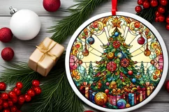 Stained Glass Christmas Round Ornament Sublimation Product Image 1