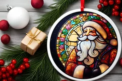 Stained Glass Christmas Round Ornament Sublimation Product Image 1