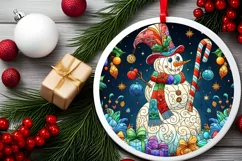 Stained Glass Christmas Round Ornament Sublimation Product Image 1