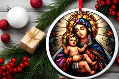 Stained Glass Christmas Round Ornament Sublimation Product Image 1