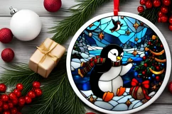 Stained Glass Christmas Round Ornament Sublimation Product Image 1