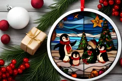 Stained Glass Christmas Round Ornament Sublimation Product Image 1