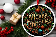 Stained Glass Christmas Round Ornament Sublimation Product Image 2