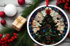 Stained Glass Christmas Round Ornament Sublimation Product Image 1