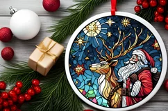 Stained Glass Christmas Round Ornament Sublimation Product Image 2